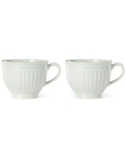 Lenox French Perle Groove Blue 2Pc Latte Mug Set With $3 Credit Home
