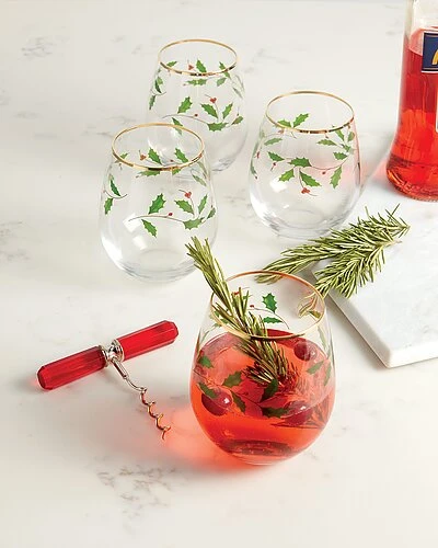 Lenox Holiday 4pc Stemless Wine Glasses Home 4 Lenox Holiday 4pc Stemless Wine Glasses Home - Image 2