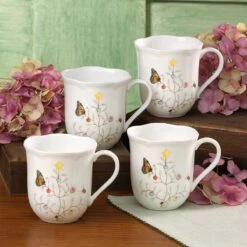 Lenox Butterfly Meadow Seasonal Mugs, S/4 8 Lenox Butterfly Meadow Seasonal Mugs, S/4 -Lenox 810138 wHR