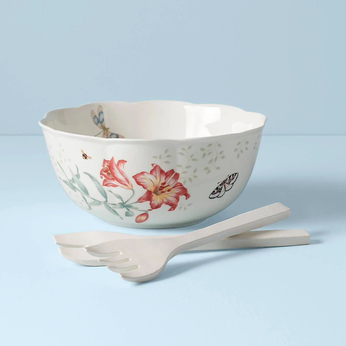 Lenox Butterfly Meadow Salad Bowl & Servers 3 Lenox Butterfly Meadow Salad Bowl & Servers