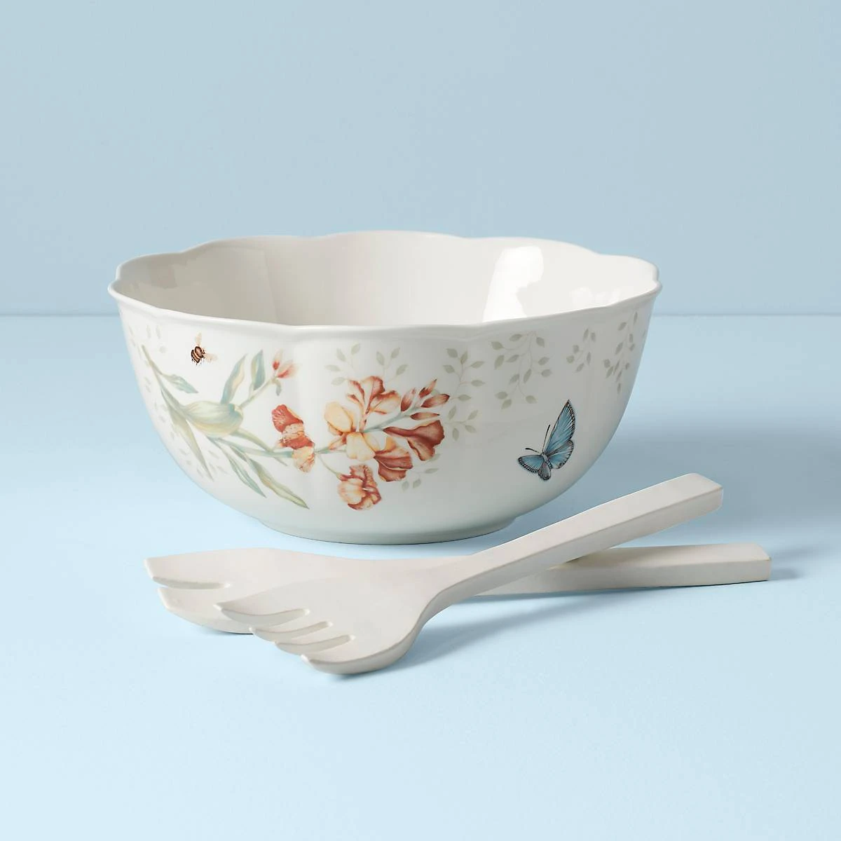 Lenox Butterfly Meadow Salad Bowl & Servers 4 Lenox Butterfly Meadow Salad Bowl & Servers - Image 2