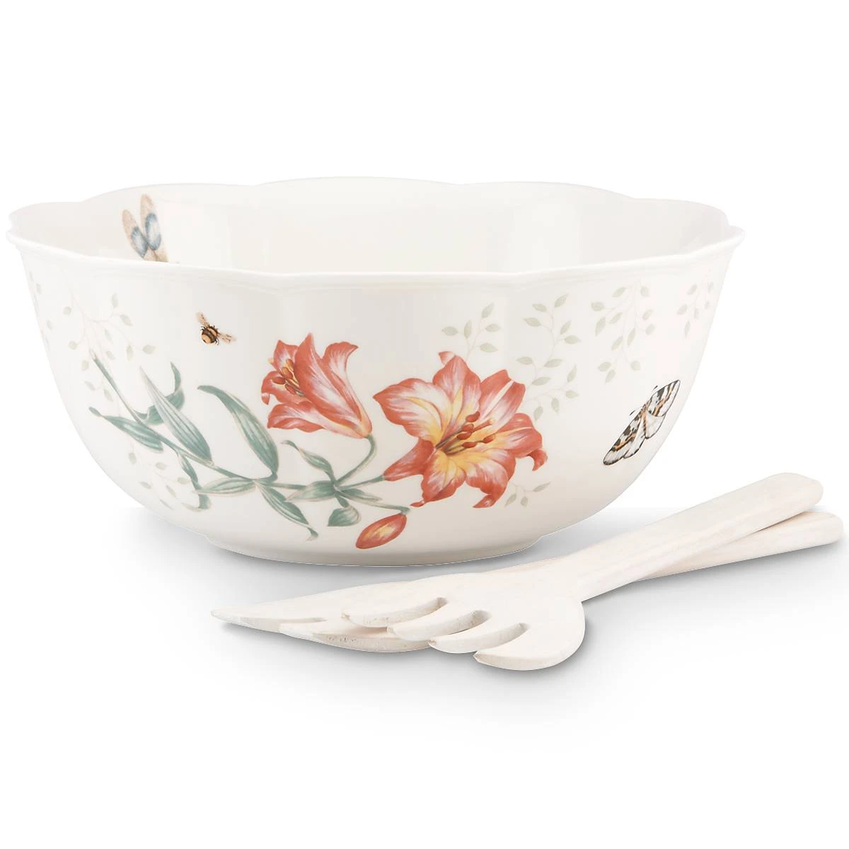 Lenox Butterfly Meadow Salad Bowl & Servers 5 Lenox Butterfly Meadow Salad Bowl & Servers - Image 3