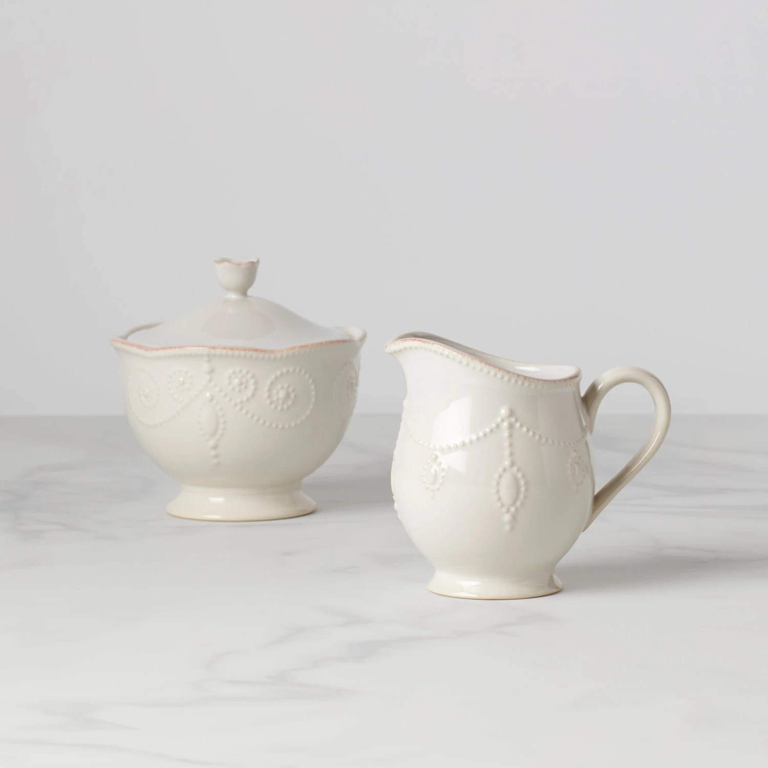 Lenox French Perle White Sugar & Creamer 3 Lenox French Perle White Sugar & Creamer