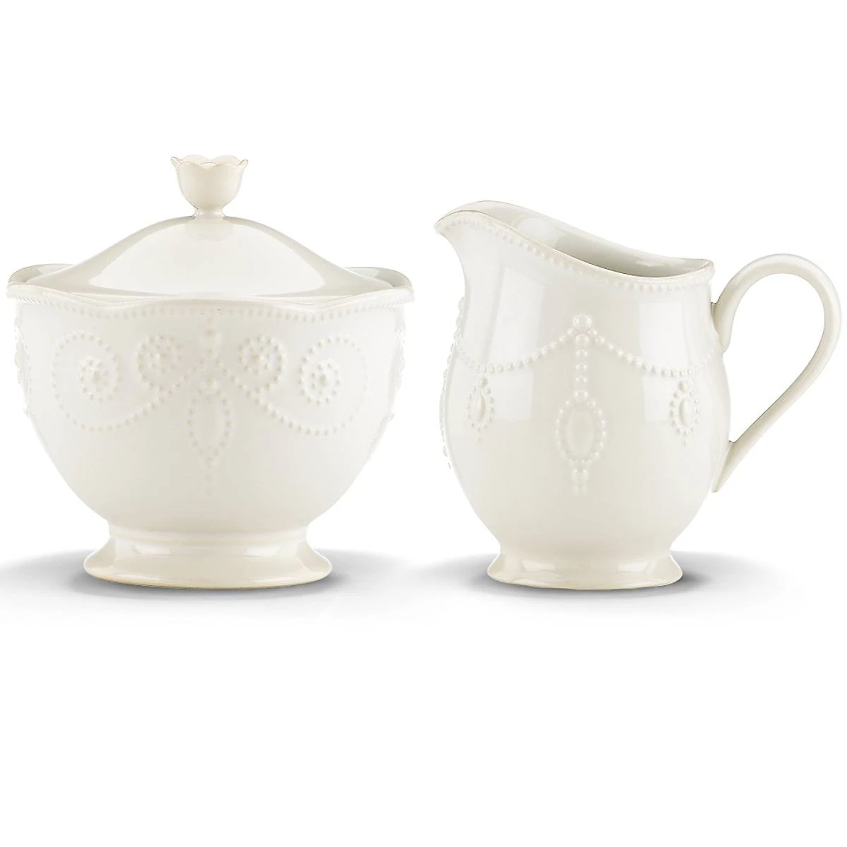 Lenox French Perle White Sugar & Creamer 4 Lenox French Perle White Sugar & Creamer - Image 2