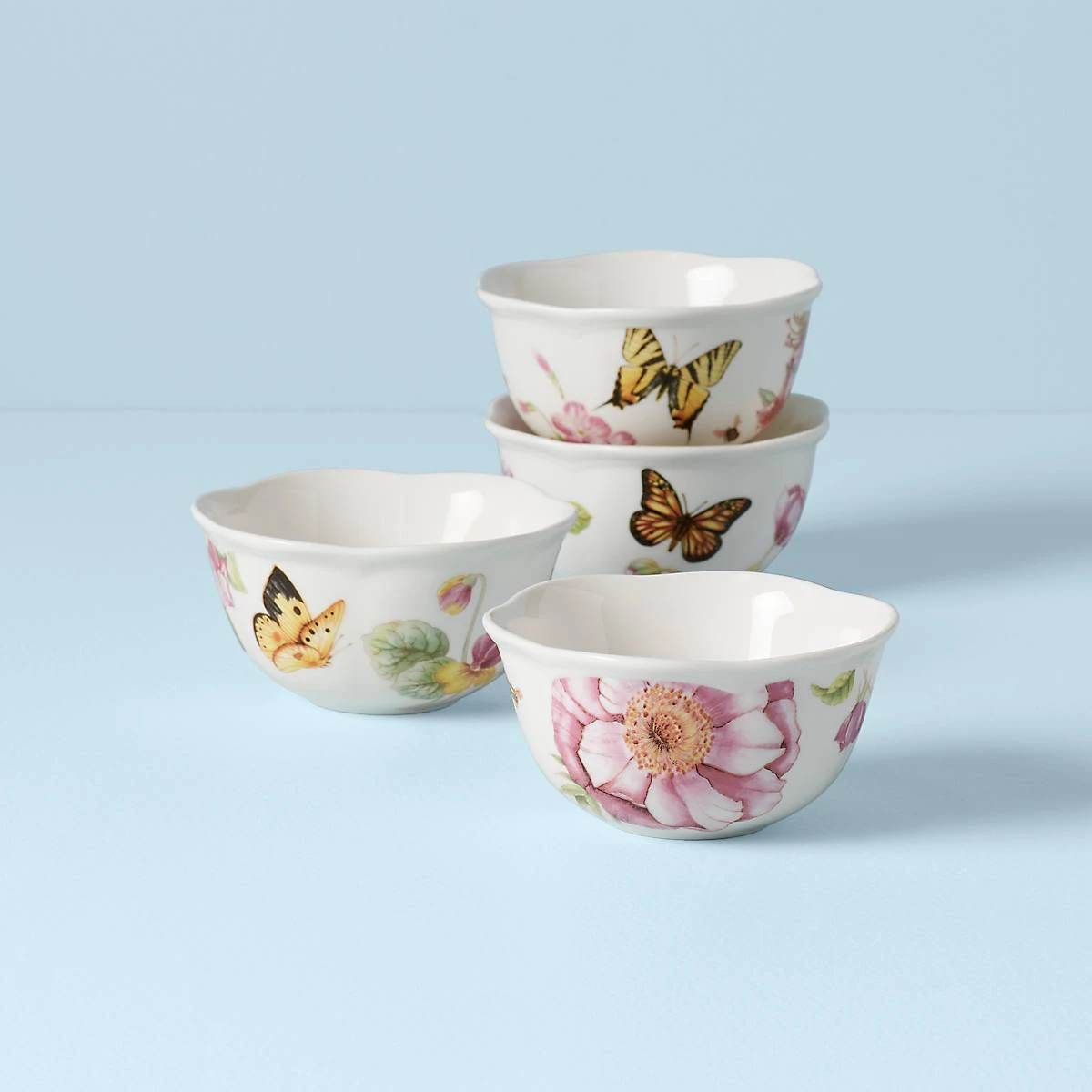 Lenox Butterfly Meadow Bloom 4-Piece Dessert Bowl Set 3 Lenox Butterfly Meadow Bloom 4-Piece Dessert Bowl Set