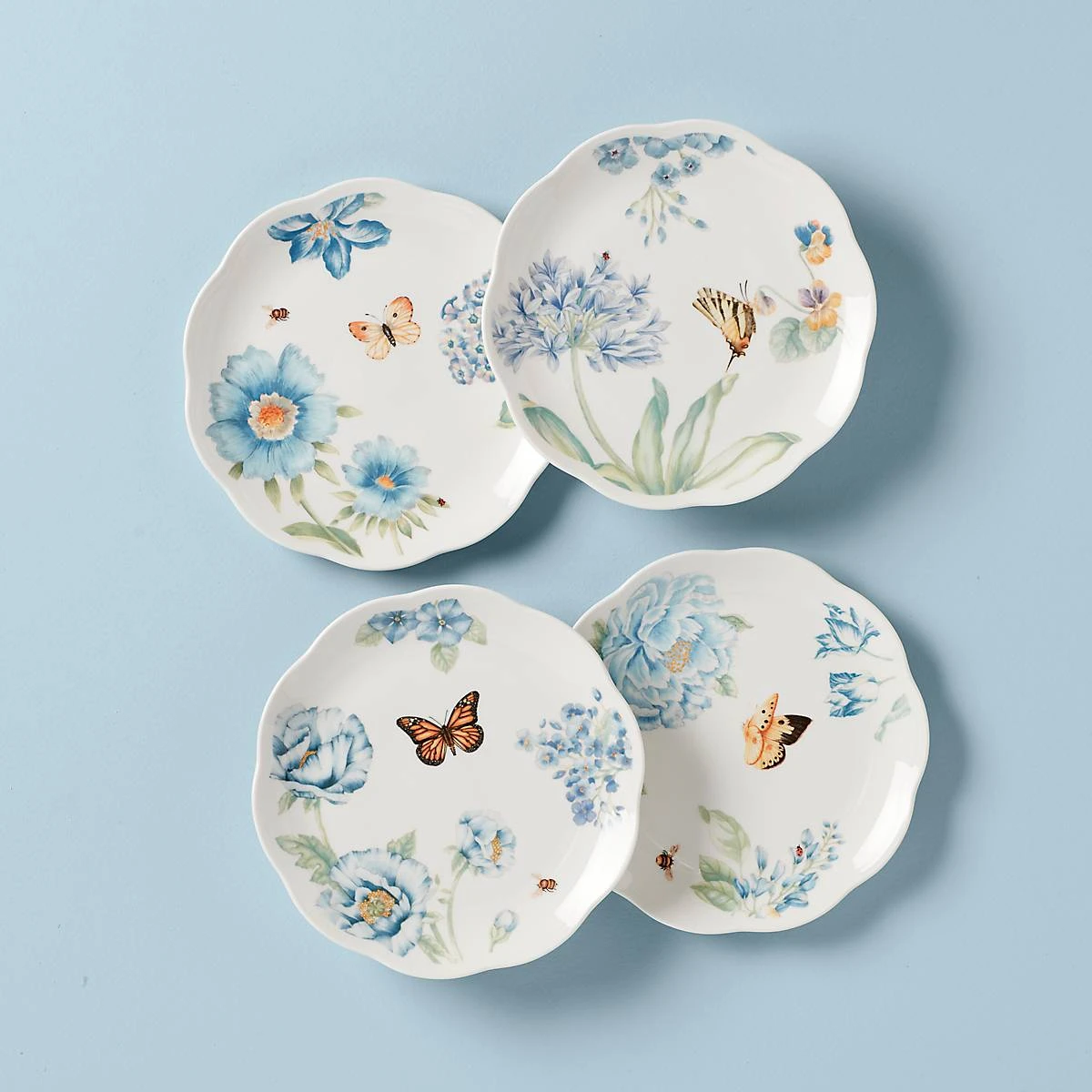 Lenox Butterfly Meadow Blue 4-Piece Dessert Plate Set 3 Lenox Butterfly Meadow Blue 4-Piece Dessert Plate Set