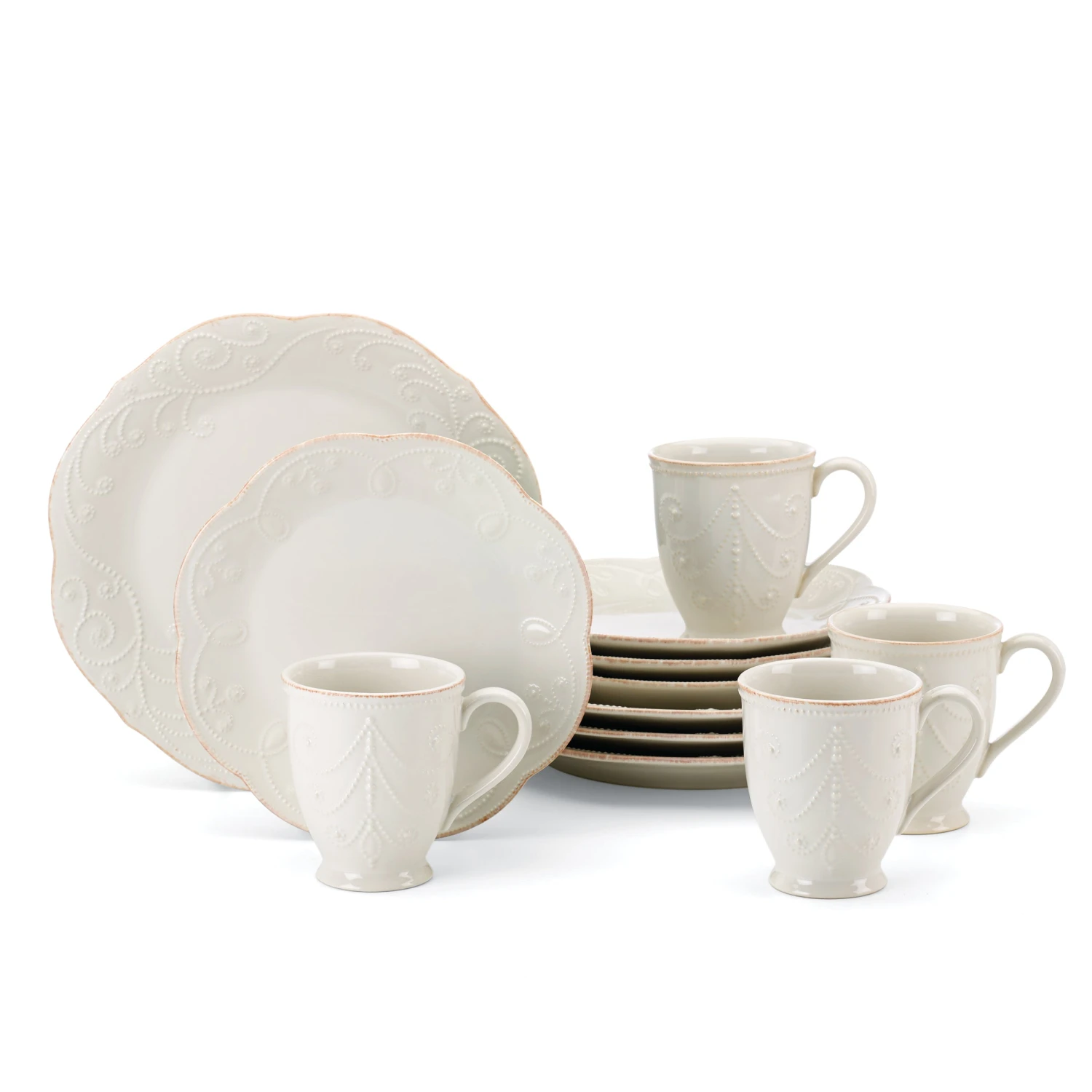 Lenox French Perle 12-Piece Plate & Mug Dinnerware Set 3 Lenox French Perle 12-Piece Plate & Mug Dinnerware Set