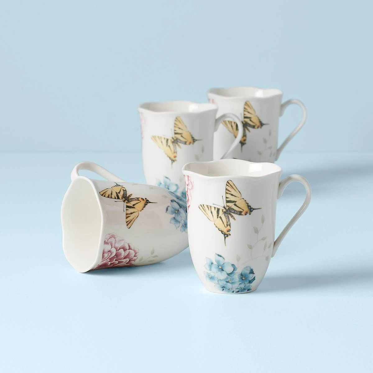 Lenox Butterfly Meadow Hydrangea 4-Piece Mug Set 3 Lenox Butterfly Meadow Hydrangea 4-Piece Mug Set