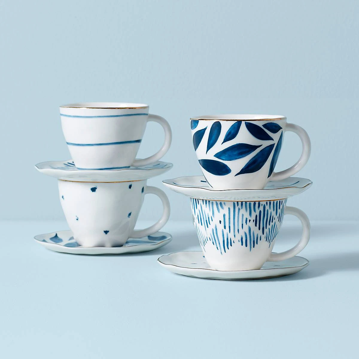 Lenox Blue Bay 8-Piece Espresso Cup & Saucer Set 3 Lenox Blue Bay 8-Piece Espresso Cup & Saucer Set