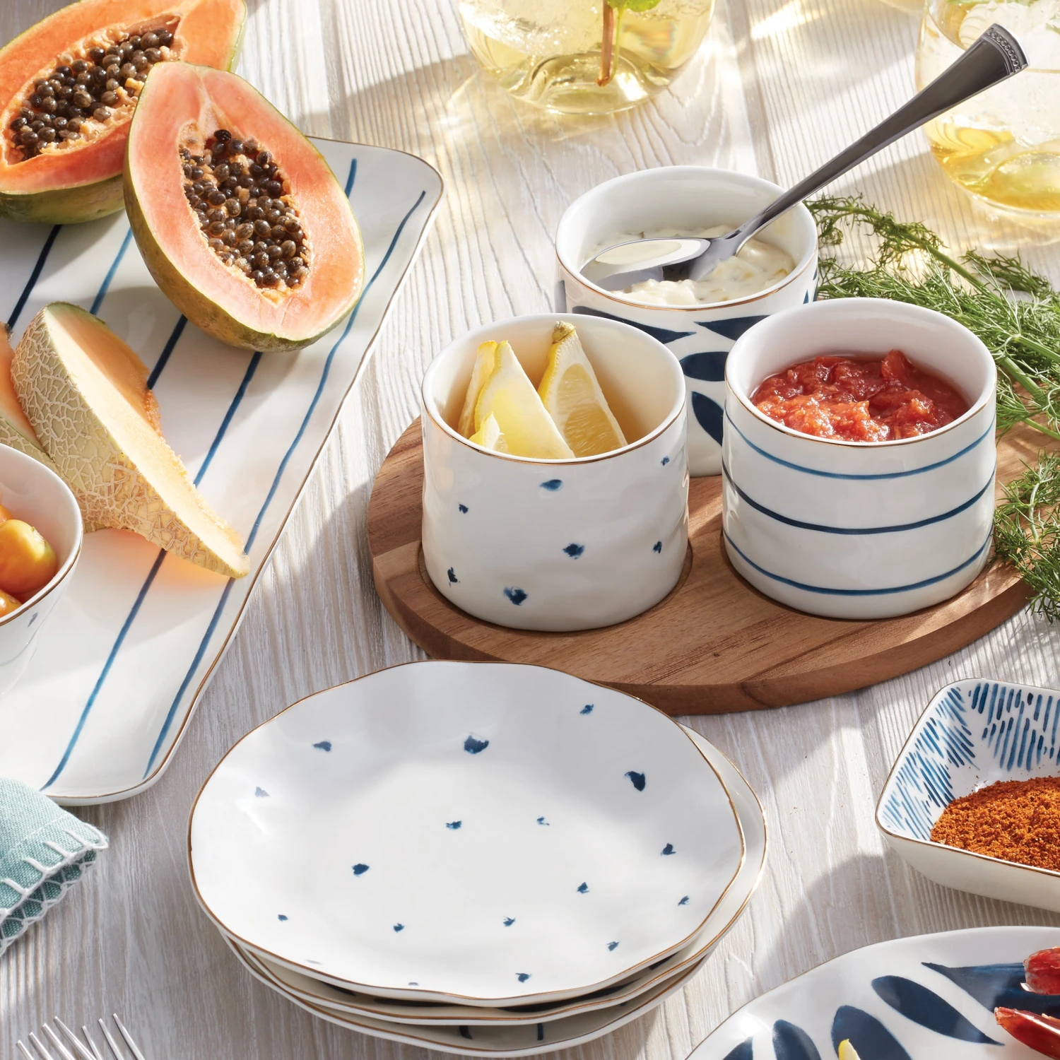 Lenox Blue Bay 4-Piece Snack Bowl & Tray Set 4 Lenox Blue Bay 4-Piece Snack Bowl & Tray Set - Image 2
