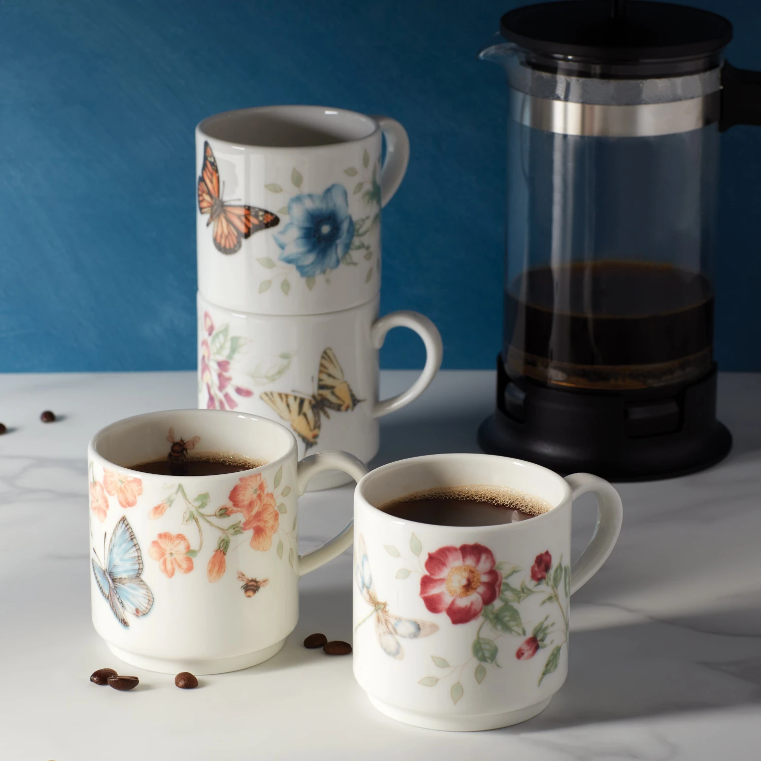 Lenox Butterfly Meadow 4-Piece Stacking Mug Set 4 Lenox Butterfly Meadow 4-Piece Stacking Mug Set - Image 2