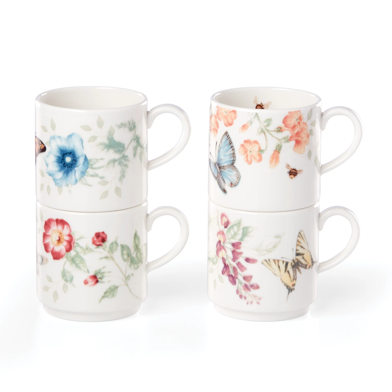 Lenox Butterfly Meadow 4-Piece Stacking Mug Set 3 Lenox Butterfly Meadow 4-Piece Stacking Mug Set