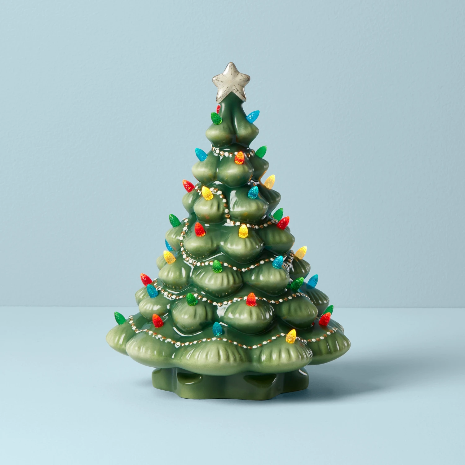 Lenox Treasured Traditions Green Light-Up Tree Figurine 3 Lenox Treasured Traditions Green Light-Up Tree Figurine