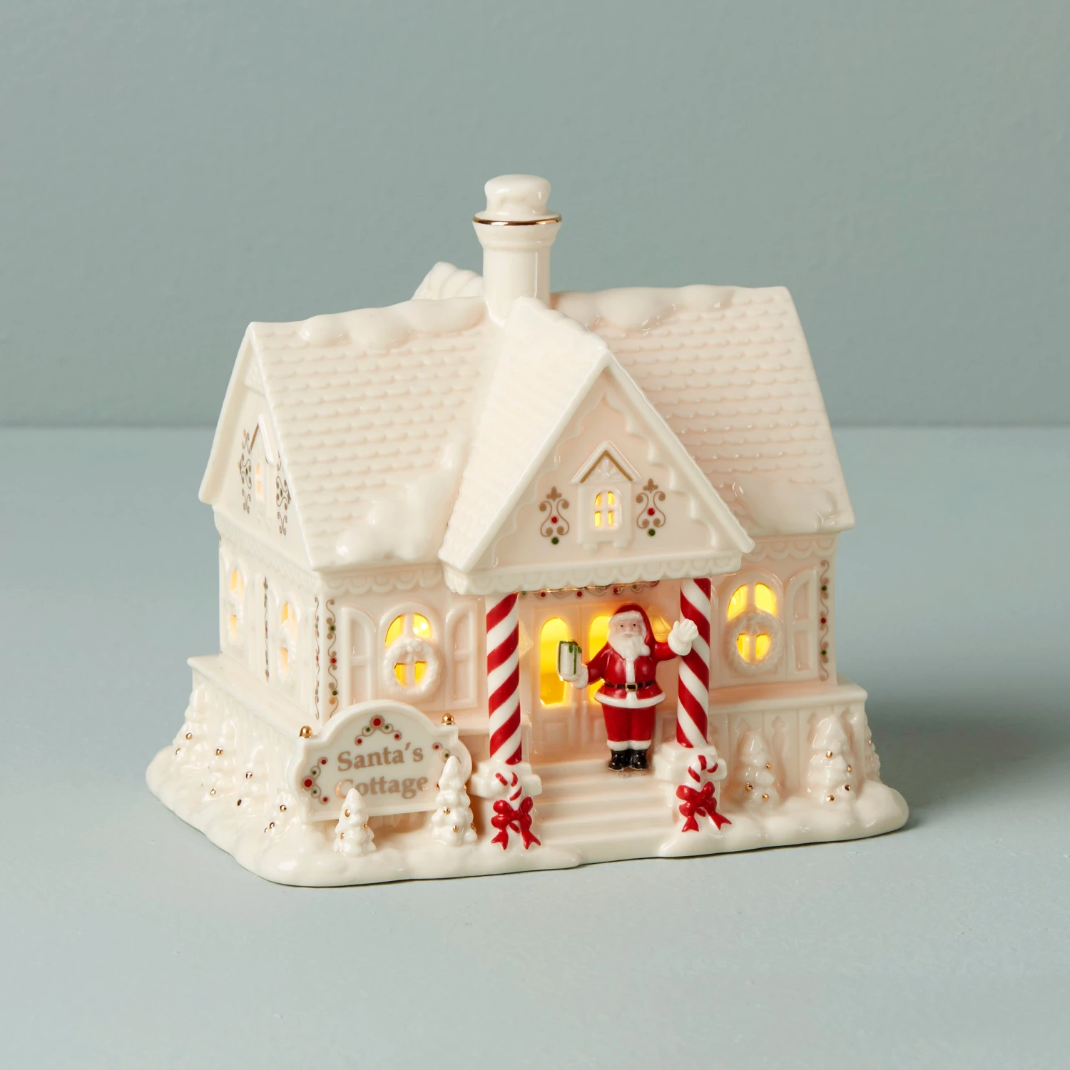 Lenox Mistletoe Park Light-Up Santa's Cottage Figurine 3 Lenox Mistletoe Park Light-Up Santa's Cottage Figurine