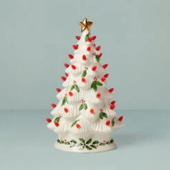 Lenox Treasured Traditions Holiday Red Bulbs Lit Tree