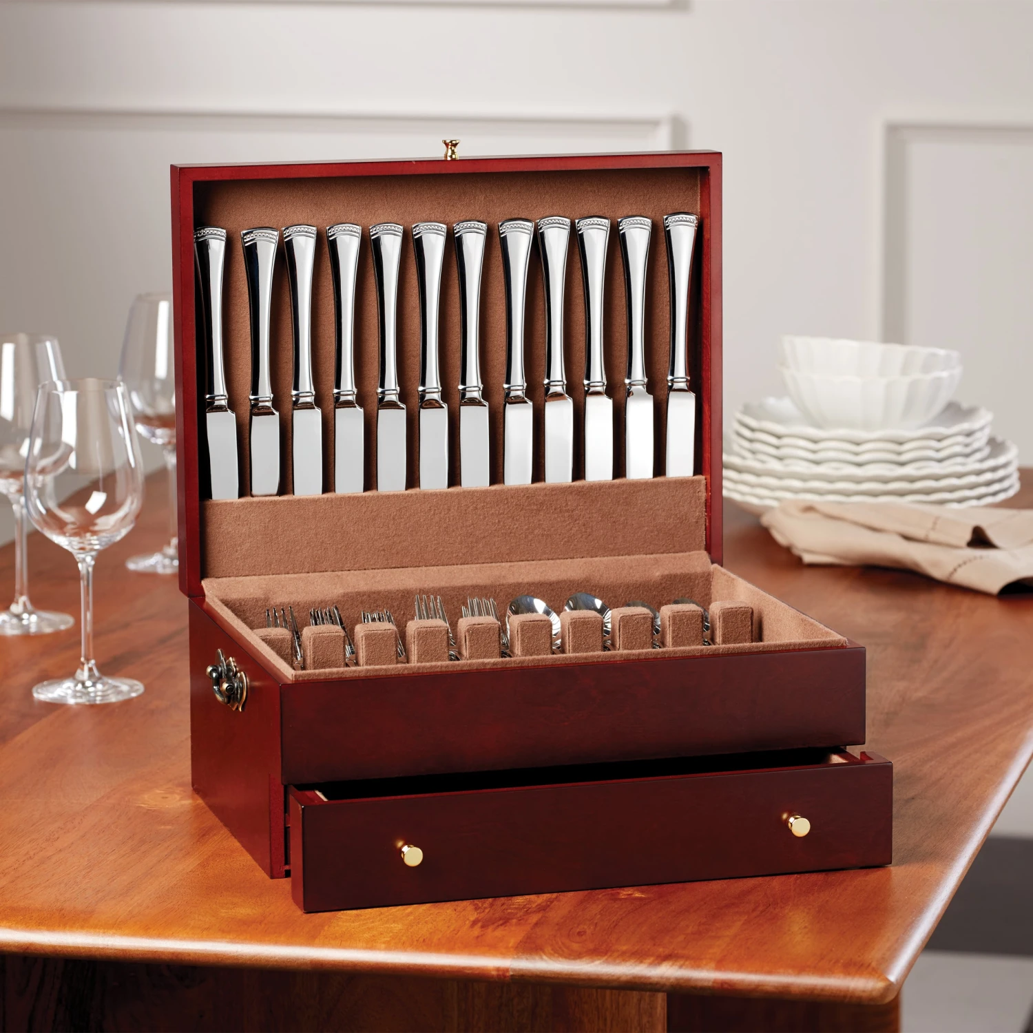 Lenox Mahogany Flatware Chest 5 Lenox Mahogany Flatware Chest - Image 3