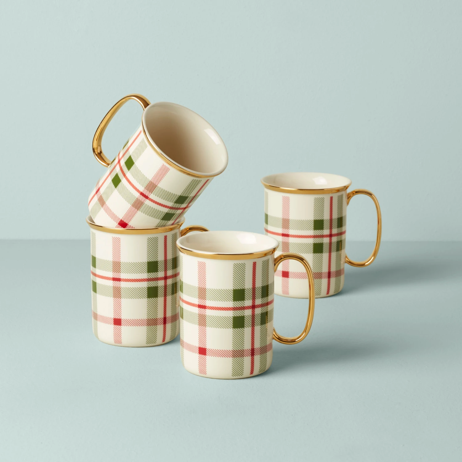 Lenox Holiday Plaid Mugs, Set Of 4 3 Lenox Holiday Plaid Mugs, Set Of 4