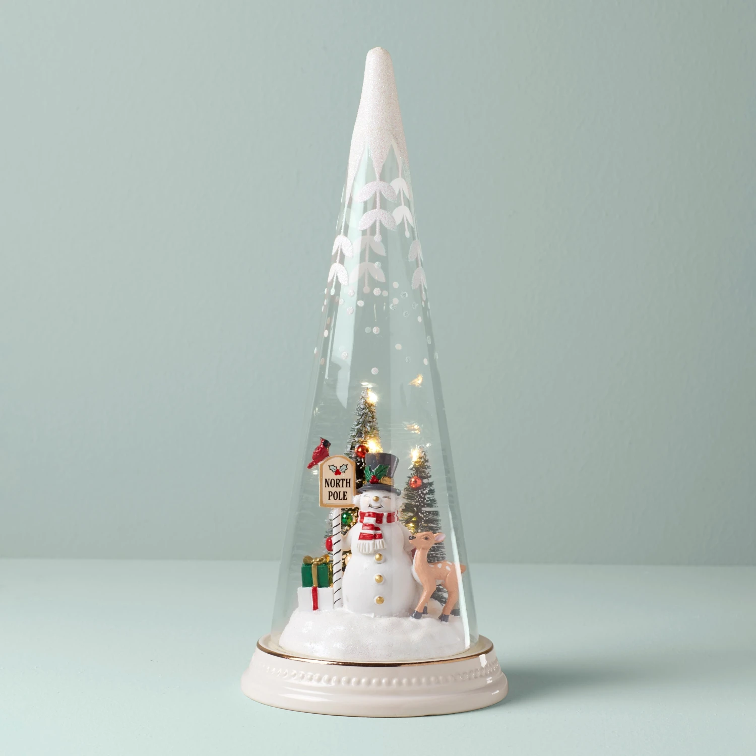 Lenox Lit Christmas Cone With North Pole Snowman Scene 3 Lenox Lit Christmas Cone With North Pole Snowman Scene