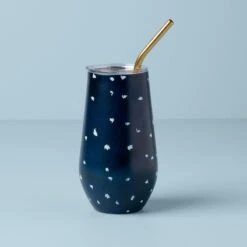 Lenox Blue Bay Dot Stainless Steel Wine Tumbler & Straw