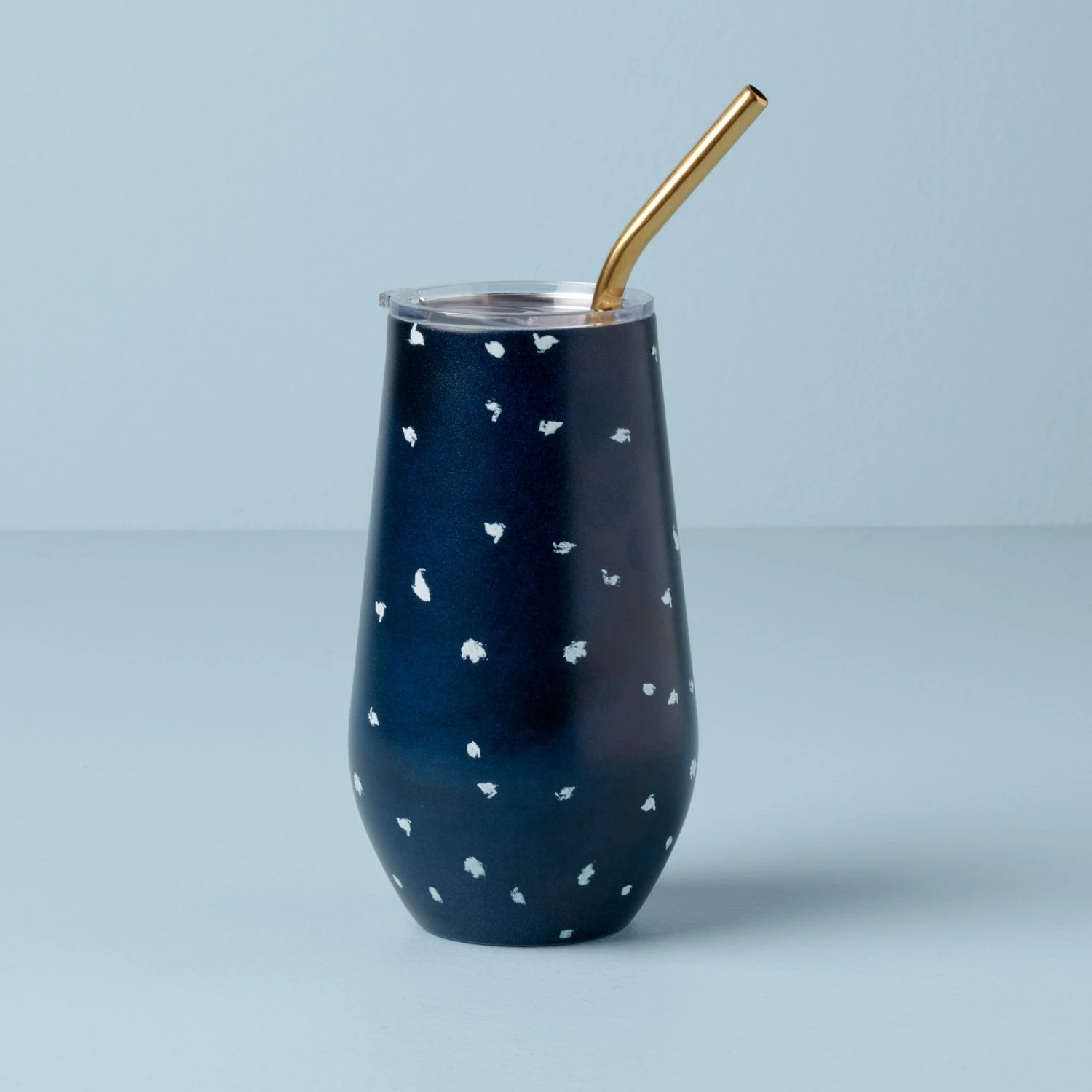 Lenox Blue Bay Dot Stainless Steel Wine Tumbler & Straw 3 Lenox Blue Bay Dot Stainless Steel Wine Tumbler & Straw