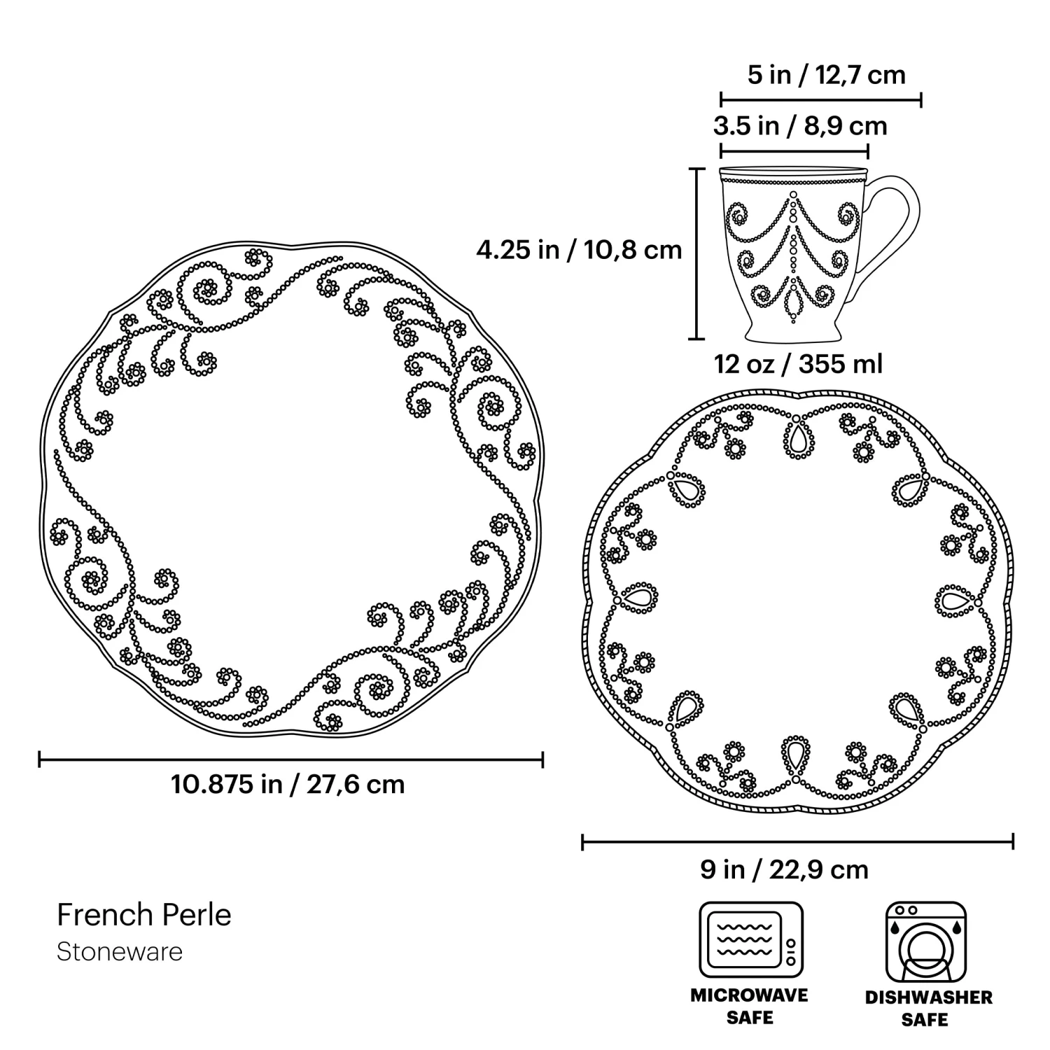 Lenox French Perle 12-Piece Plate & Mug Dinnerware Set 4 Lenox French Perle 12-Piece Plate & Mug Dinnerware Set - Image 2